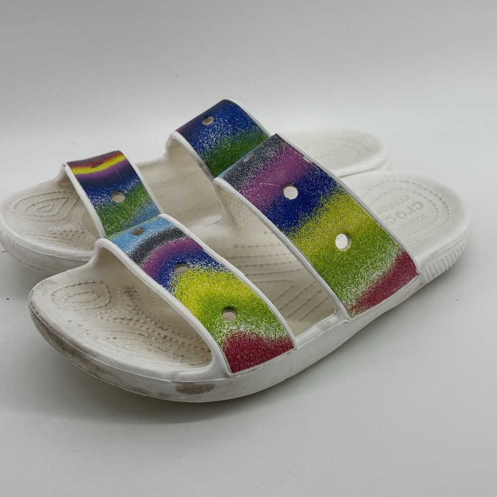 Crocs Sandals Slides Tye-Dyed Out of This World Women's 9 Men 7 Two Upper Straps